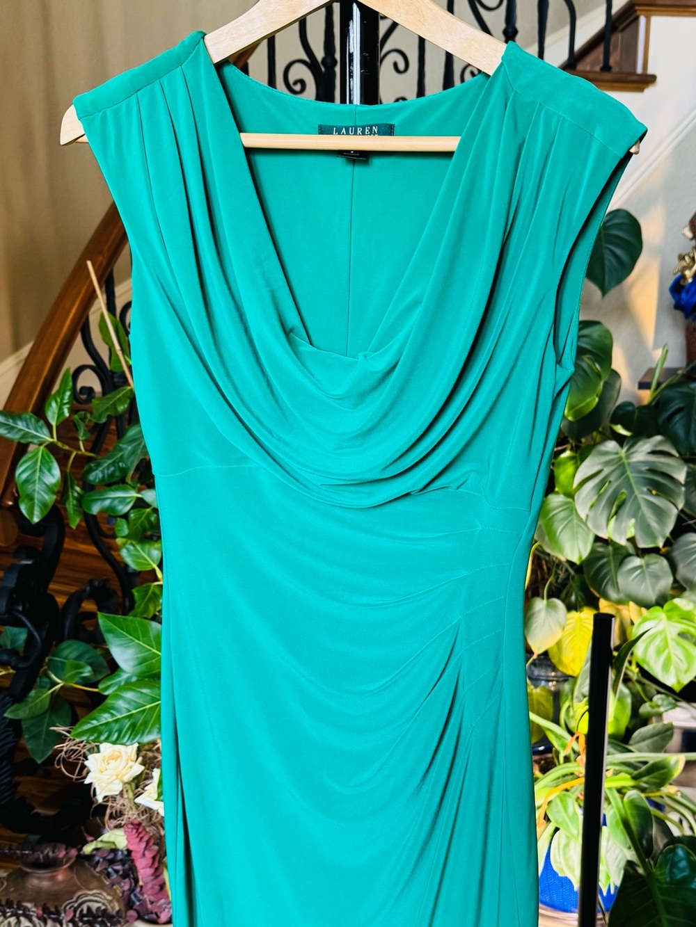 Ralph Lauren Emerald Green Draped Cowl-Neck Maxi Dress